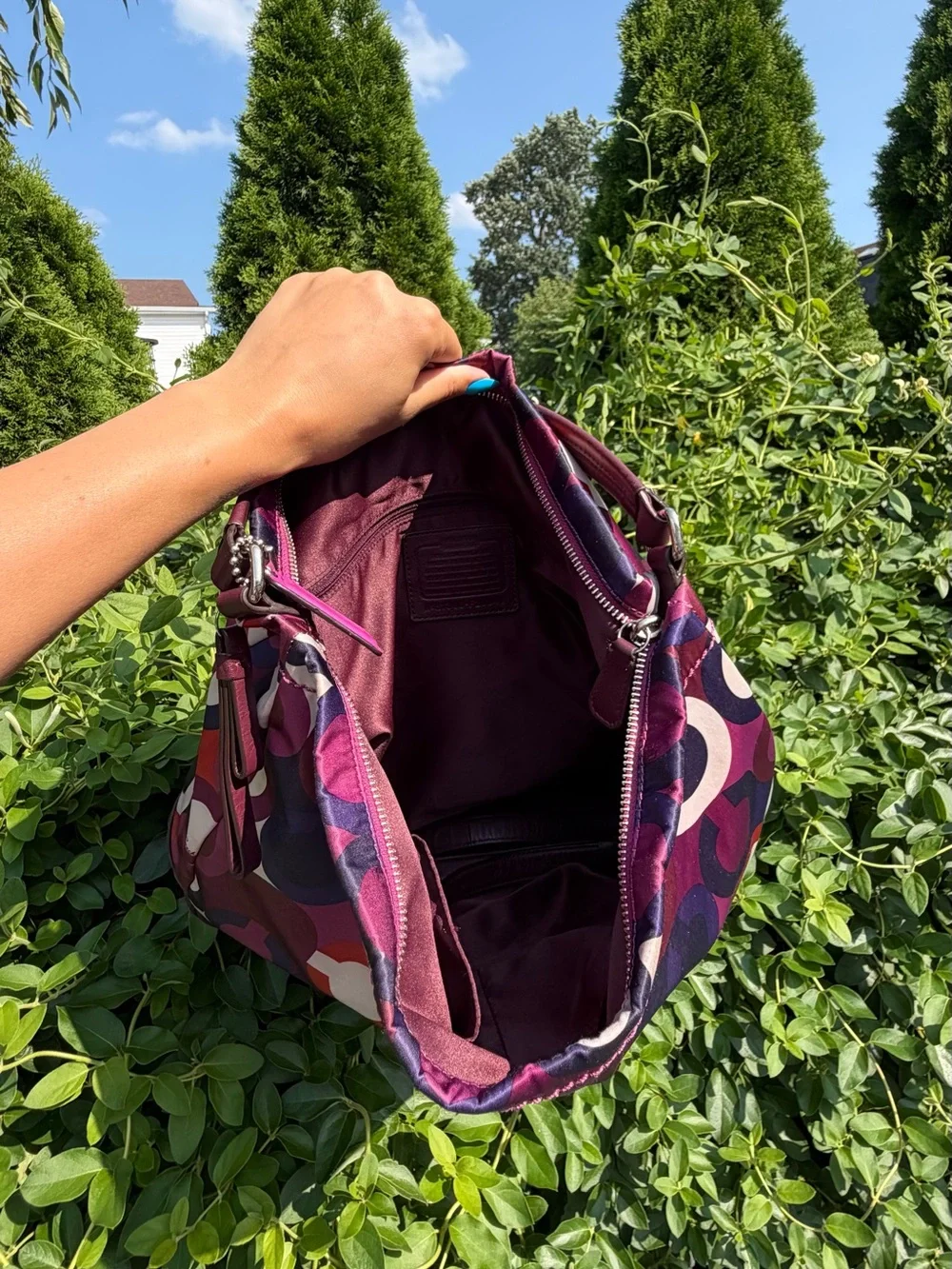 Coach Madison Maggie Op Art Purple Pink Sateen Hobo Shoulder Bag Y2K Purse